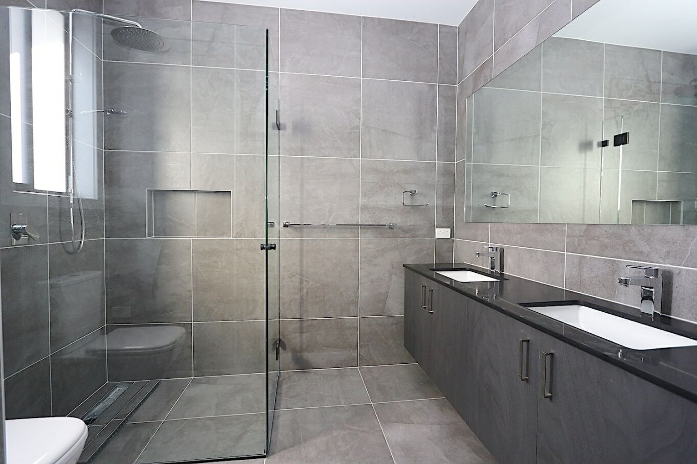 Ensuite with twin vanity and walk-in shower